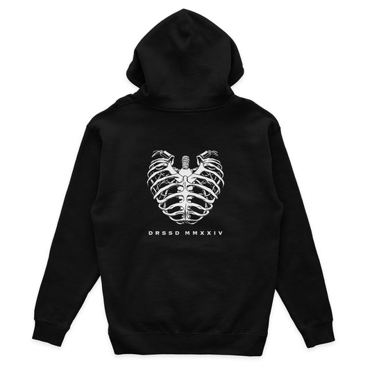 RIBBED HEART BLACK HOODIE